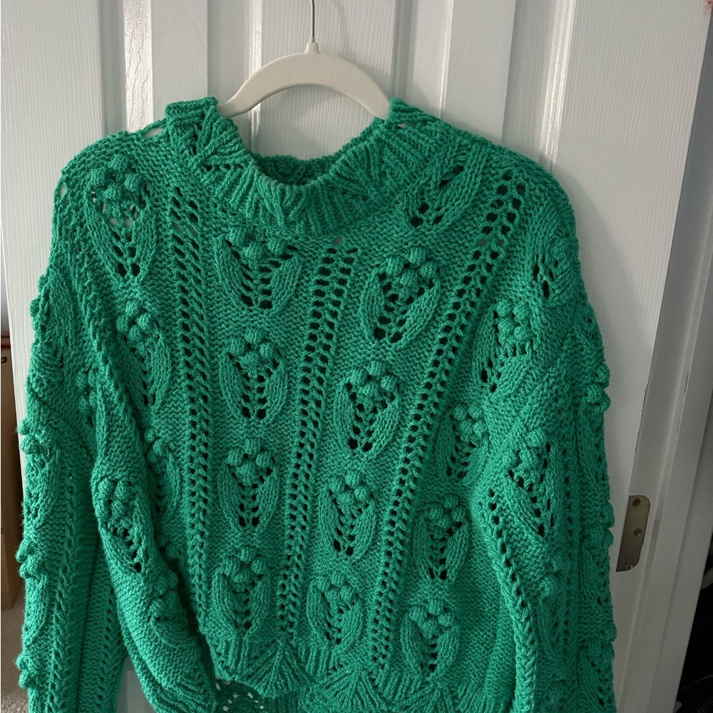 Zara Green Open-Knit Turtleneck Sweater